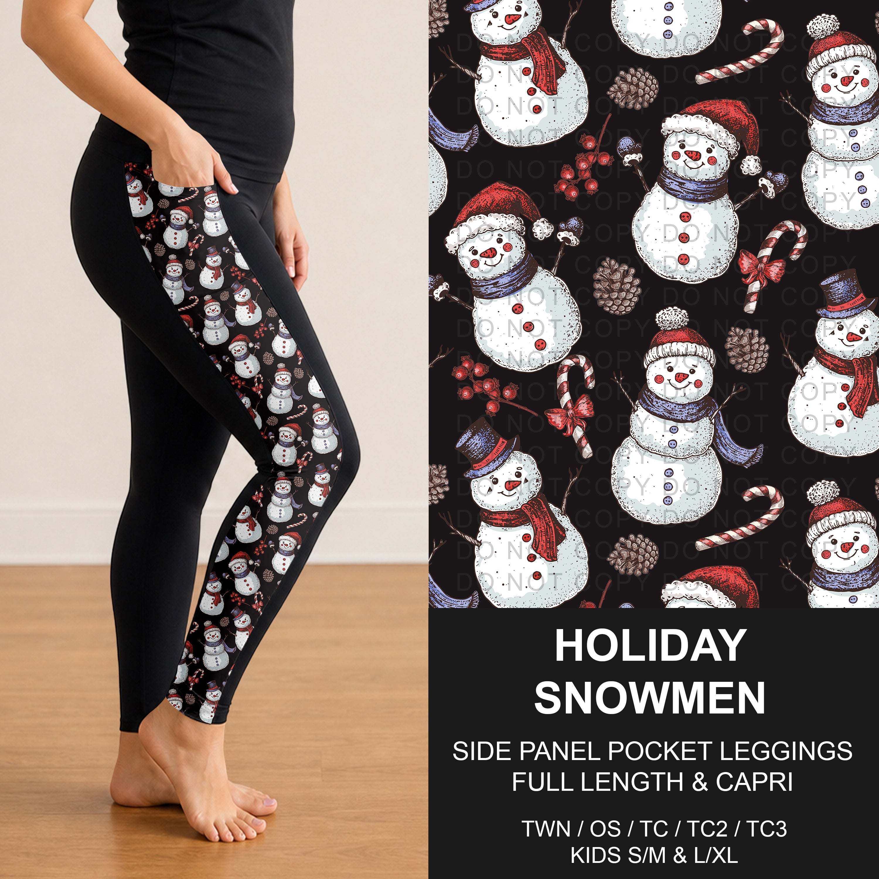 B311 - Preorder Holiday Snowmen Side Panel Pocket Leggings (Closes 9/06. ETA: mid Nov.)