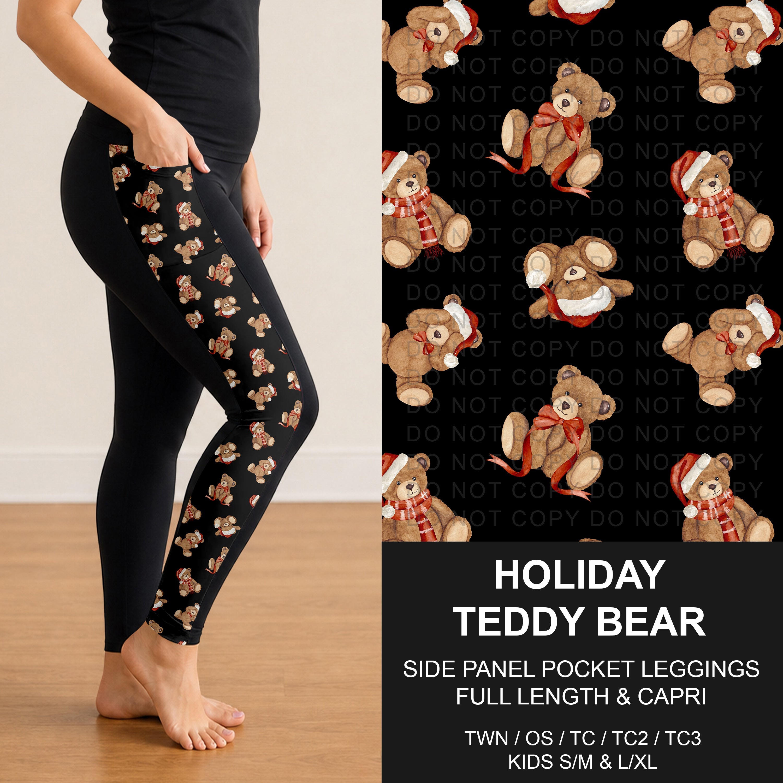 B311 - Preorder Holiday Teddy Bear Side Panel Pocket Leggings (Closes 9/06. ETA: mid Nov.)