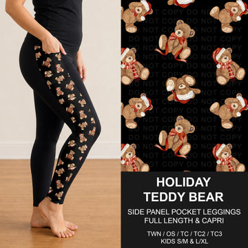 B311 - Preorder Holiday Teddy Bear Side Panel Pocket Leggings (Closes 9/06. ETA: mid Nov.)