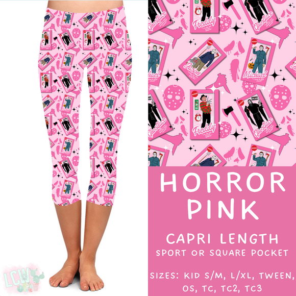 Ready to Ship - Horror Pink Capri Length Leggings - TC2 Sport Pocket