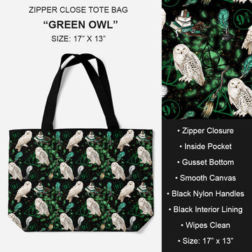 B195 - Preorder Green Owl Tote Bag (Closes 11/19. ETA: late Jan.)