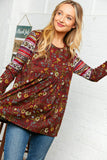 Burgundy Hacci Babydoll Ethnic Sleeve Top