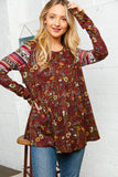 Burgundy Hacci Babydoll Ethnic Sleeve Top
