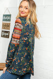 Navy Floral Hacci Babydoll Ethnic Sleeve Top