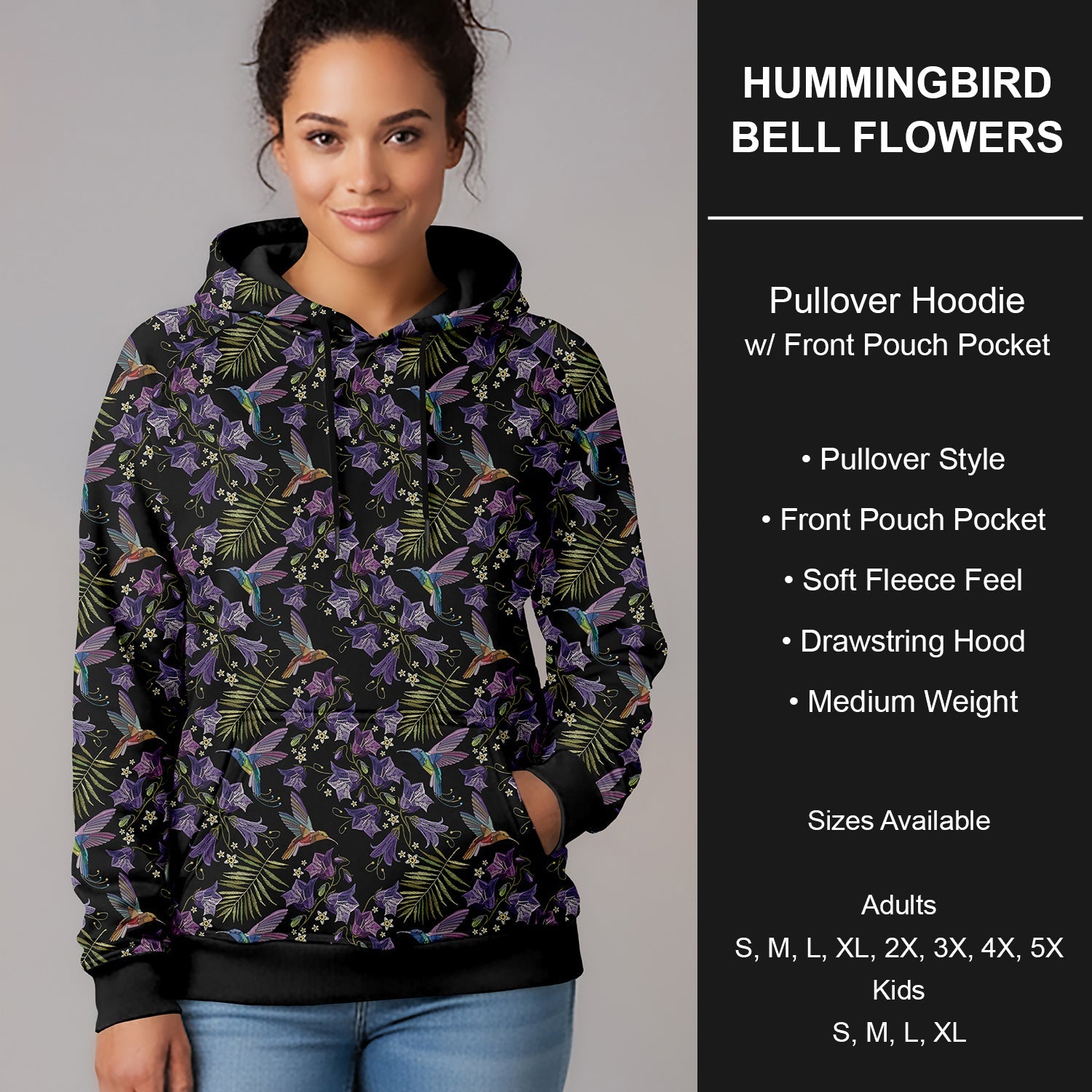 B266 - Preorder Hummingbird Bell Flowers Pullover Hoodie (Closes 12/17. ETA late Feb.)
