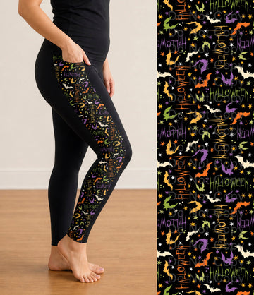 RTS - Halloween Bats Side Panel Leggings with Pockets