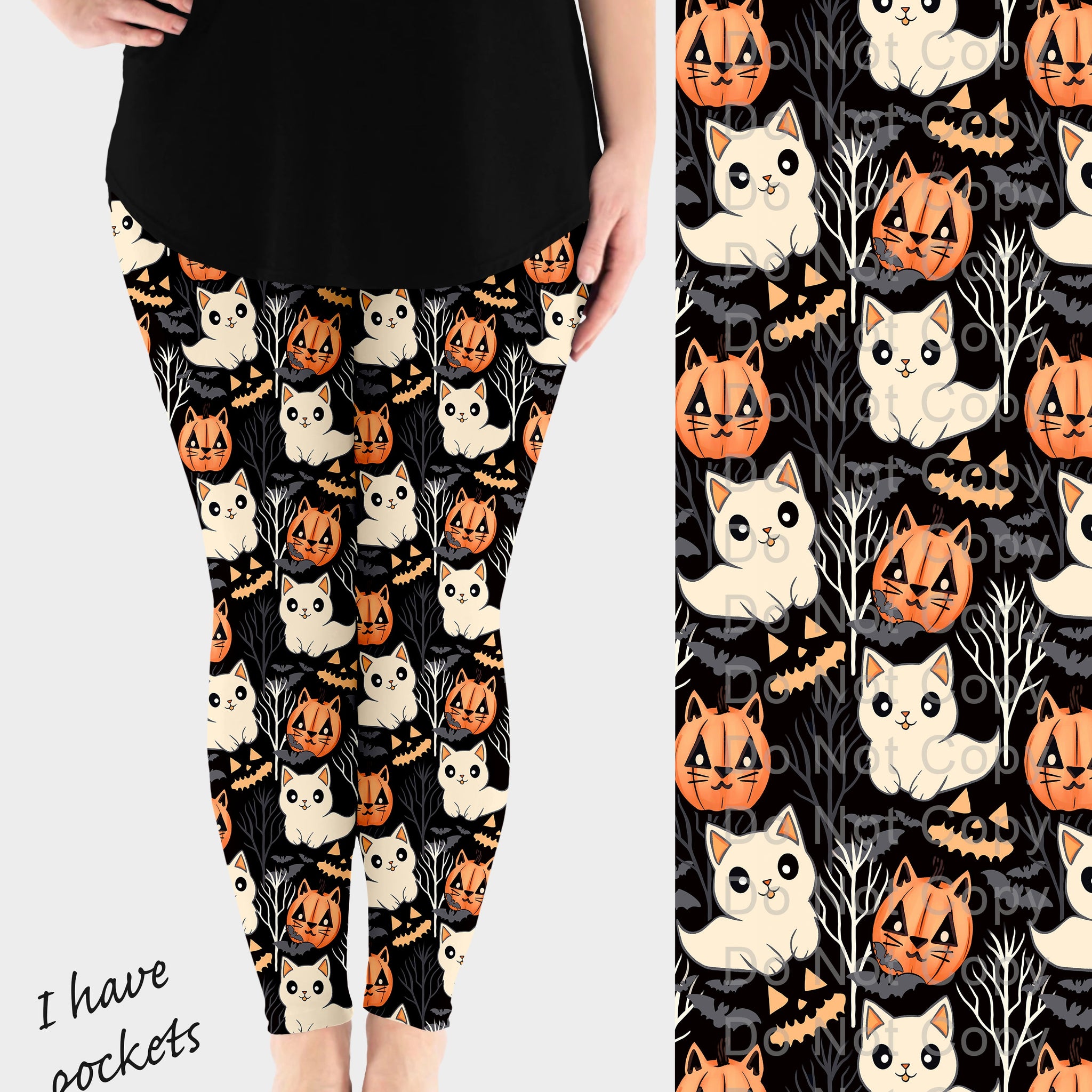 RTS - Halloween Cats Leggings w/ Pockets