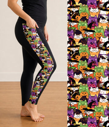 RTS - Halloween Cat Party Side Panel Leggings with Pockets