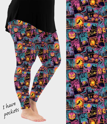 RTS - Haunted Retro Halloween Leggings with Pockets