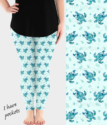 RTS - Hawaiian Sea Turtles Leggings w/ Pockets