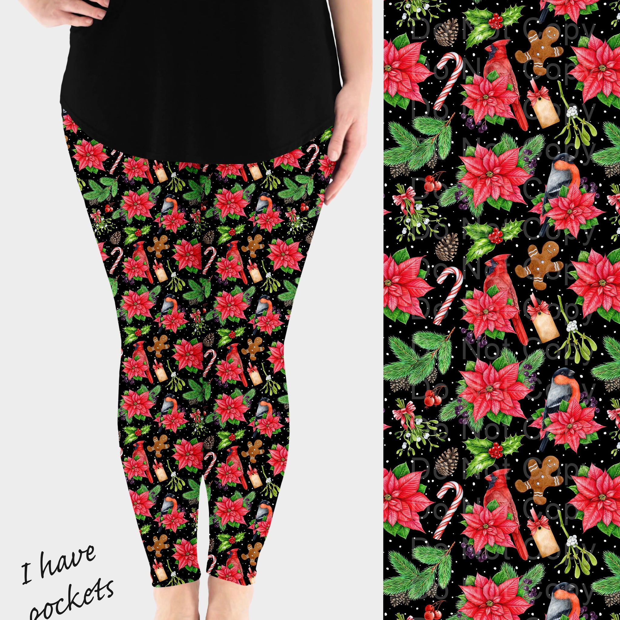 RTS - Holiday Birds Leggings w/ Pockets