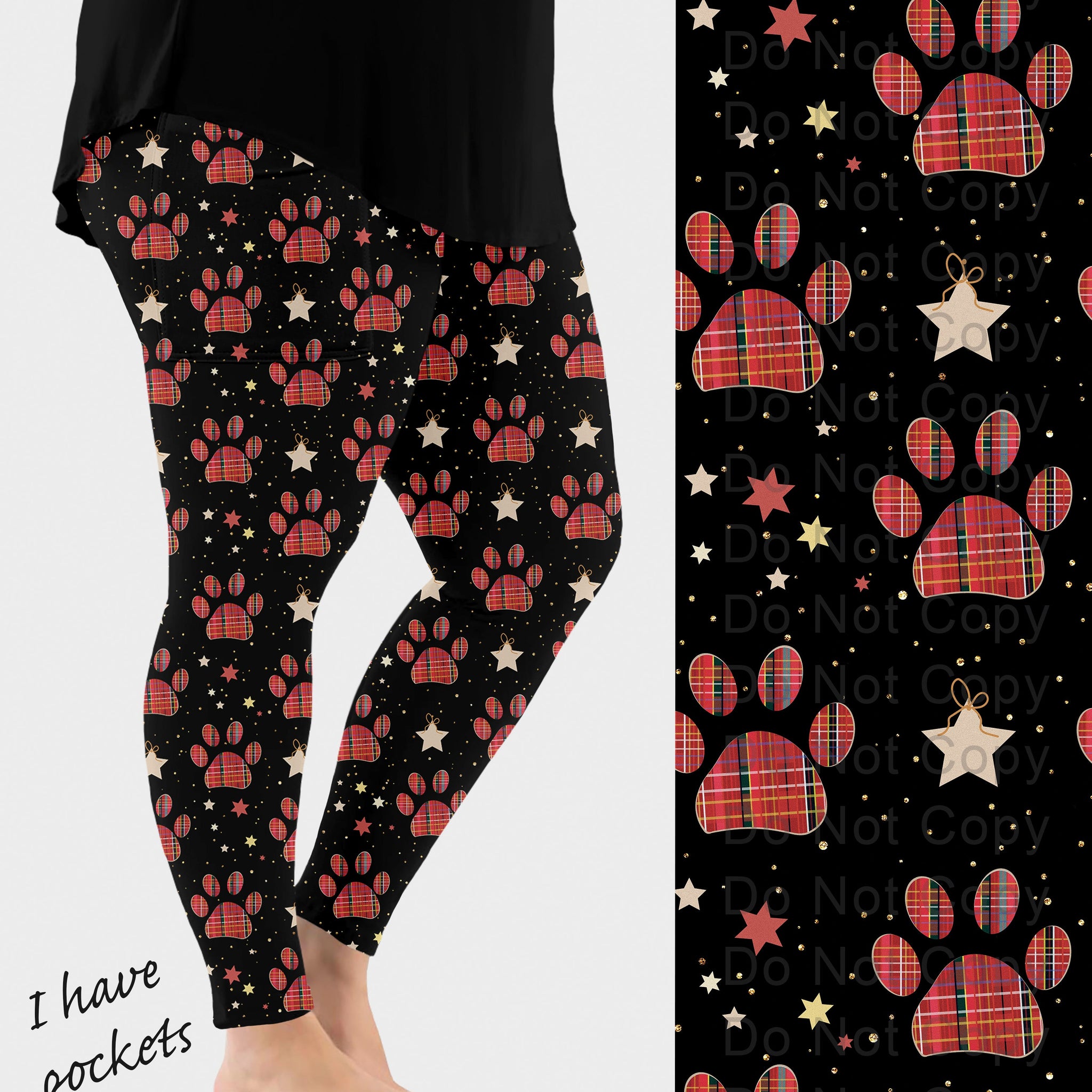 RTS - Holiday Plaid Paws Leggings w/ Pockets