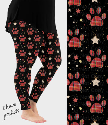 RTS - Holiday Plaid Paws Leggings w/ Pockets