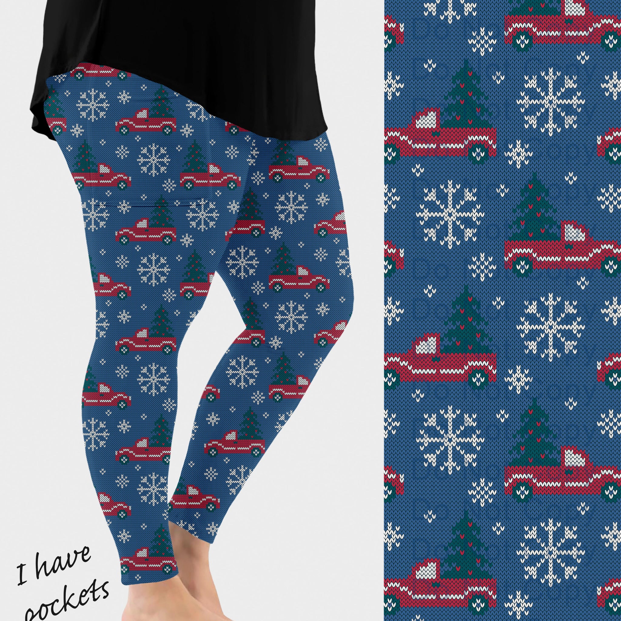 RTS - Holiday Truck Knit Leggings w/ Pockets