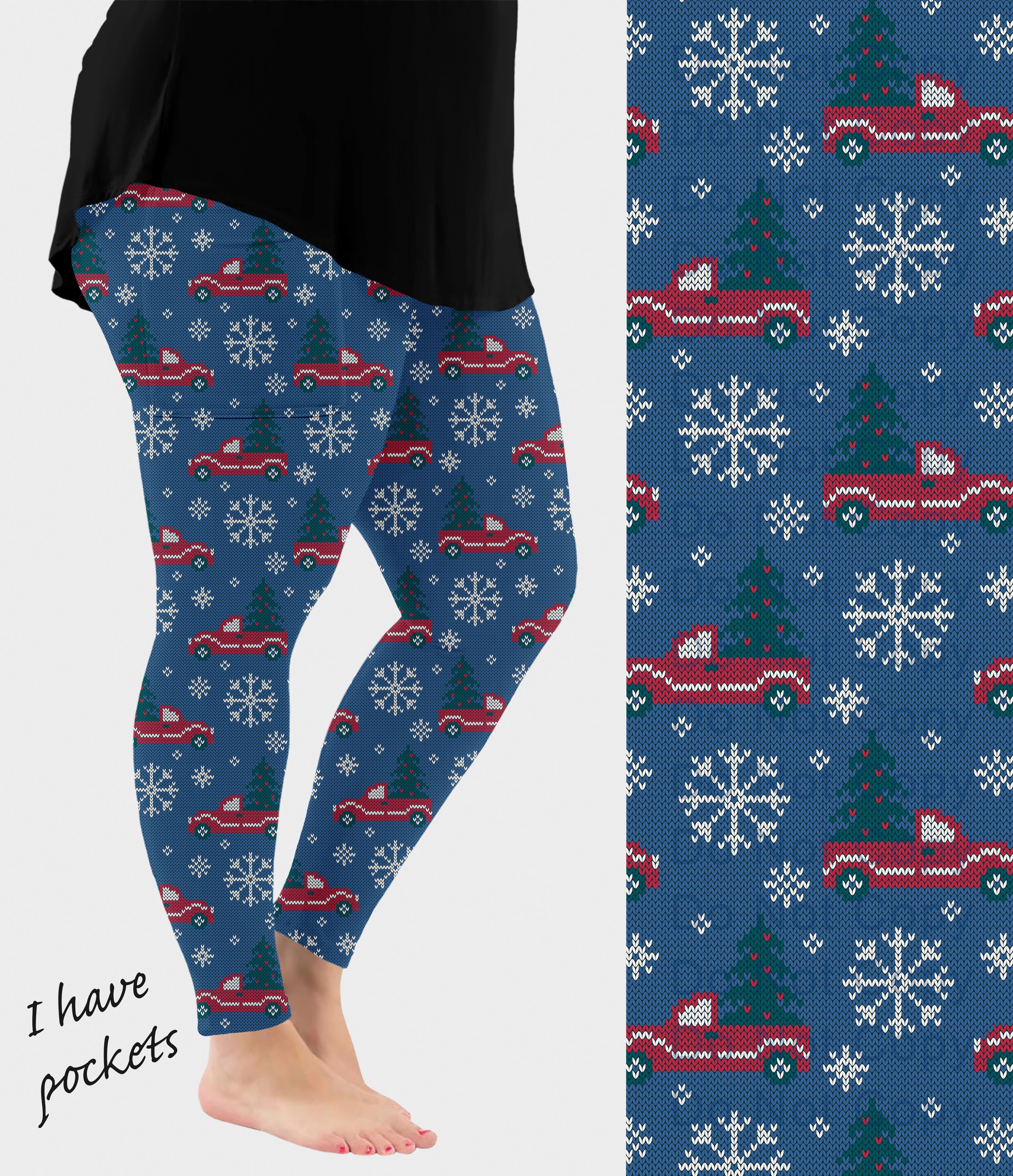 RTS - Holiday Truck Knit Leggings w/ Pockets