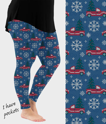 RTS - Holiday Truck Knit Leggings w/ Pockets