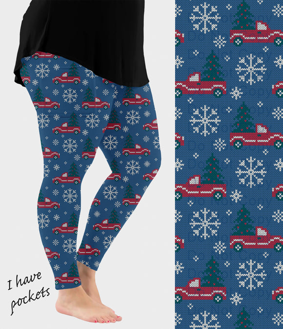 RTS - Holiday Truck Knit Leggings w/ Pockets