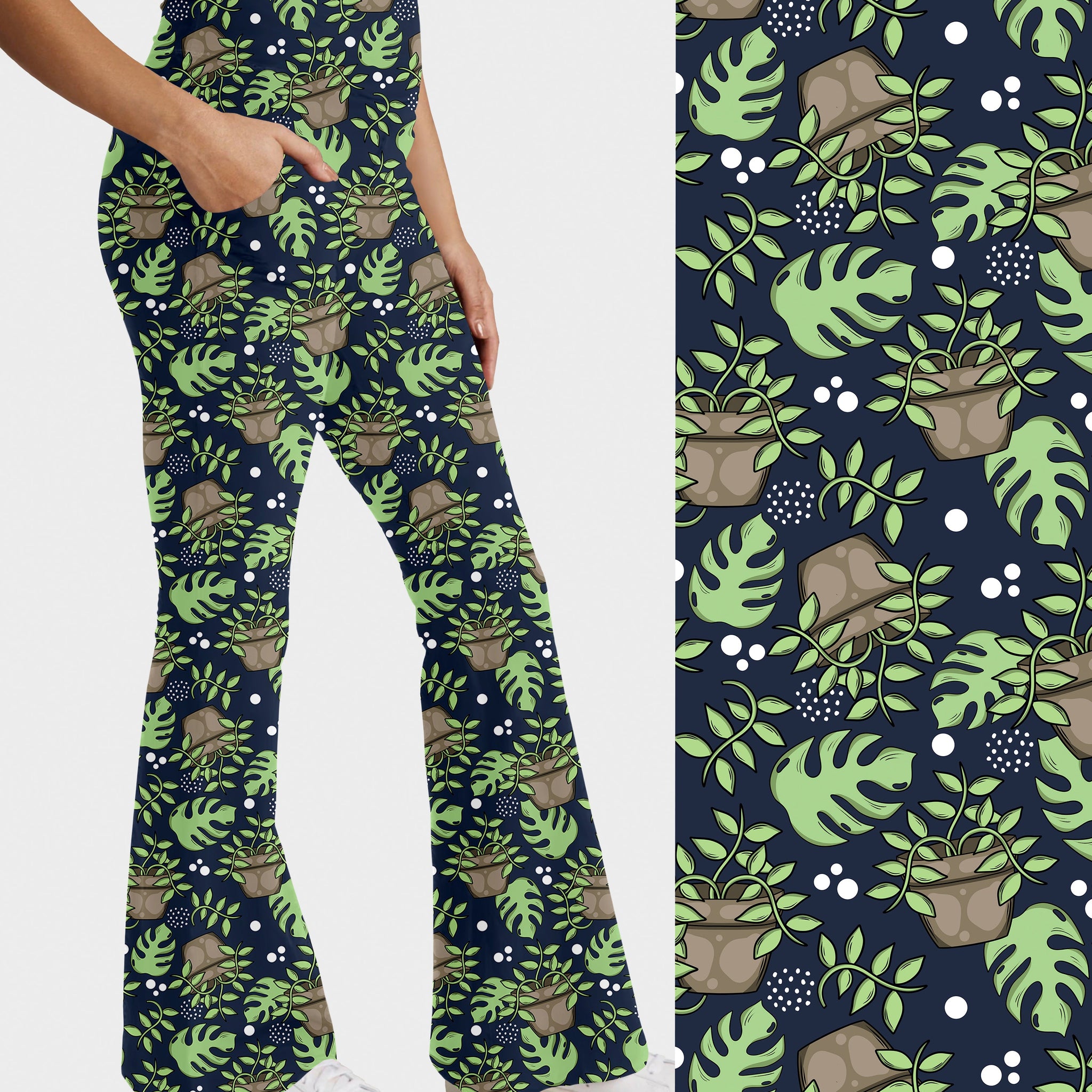 RTS - House Plants Flare Leggings w/ Pockets