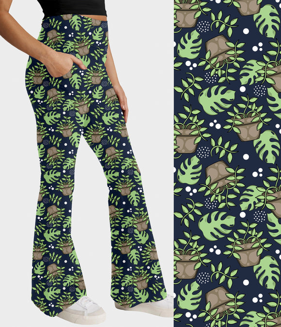 RTS - House Plants Flare Leggings w/ Pockets