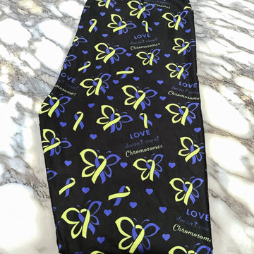 Love Doesn't Count Chromosomes - Yellow & Blue Ribbon Awareness Print Leggings