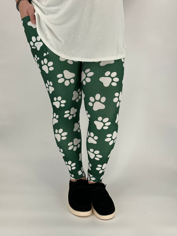 Green Paw Leggings w/ Pockets