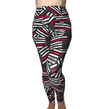 Firefighter Support Thin Red Line Flag Print Soft Leggings - Capri or Full Length