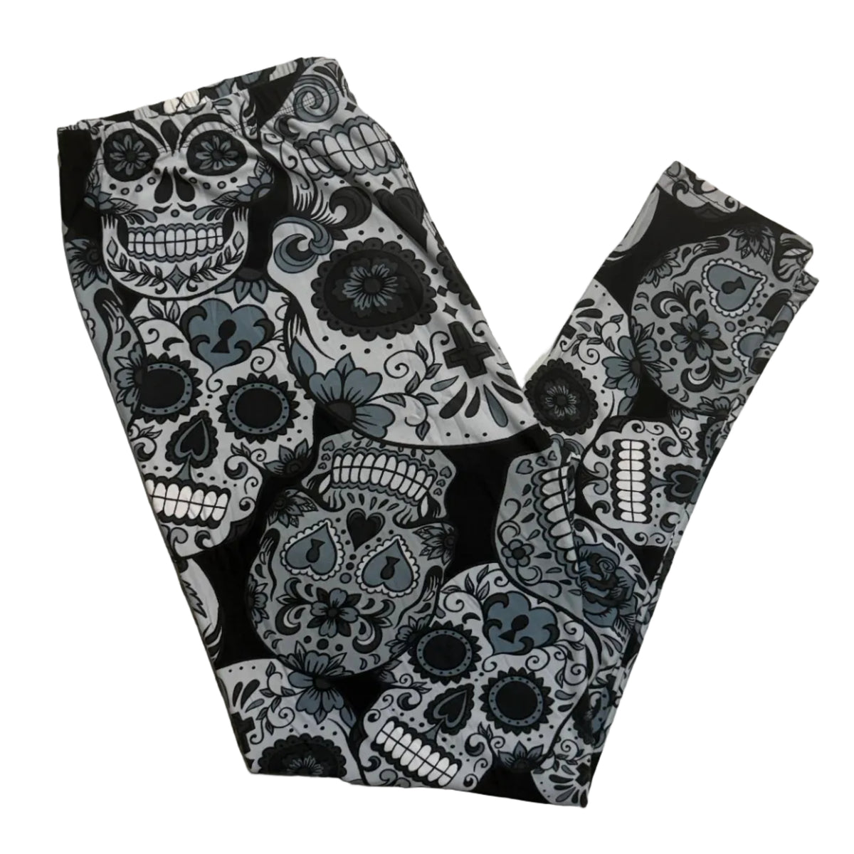 B&W Large Sugar Skull Print Soft Leggings