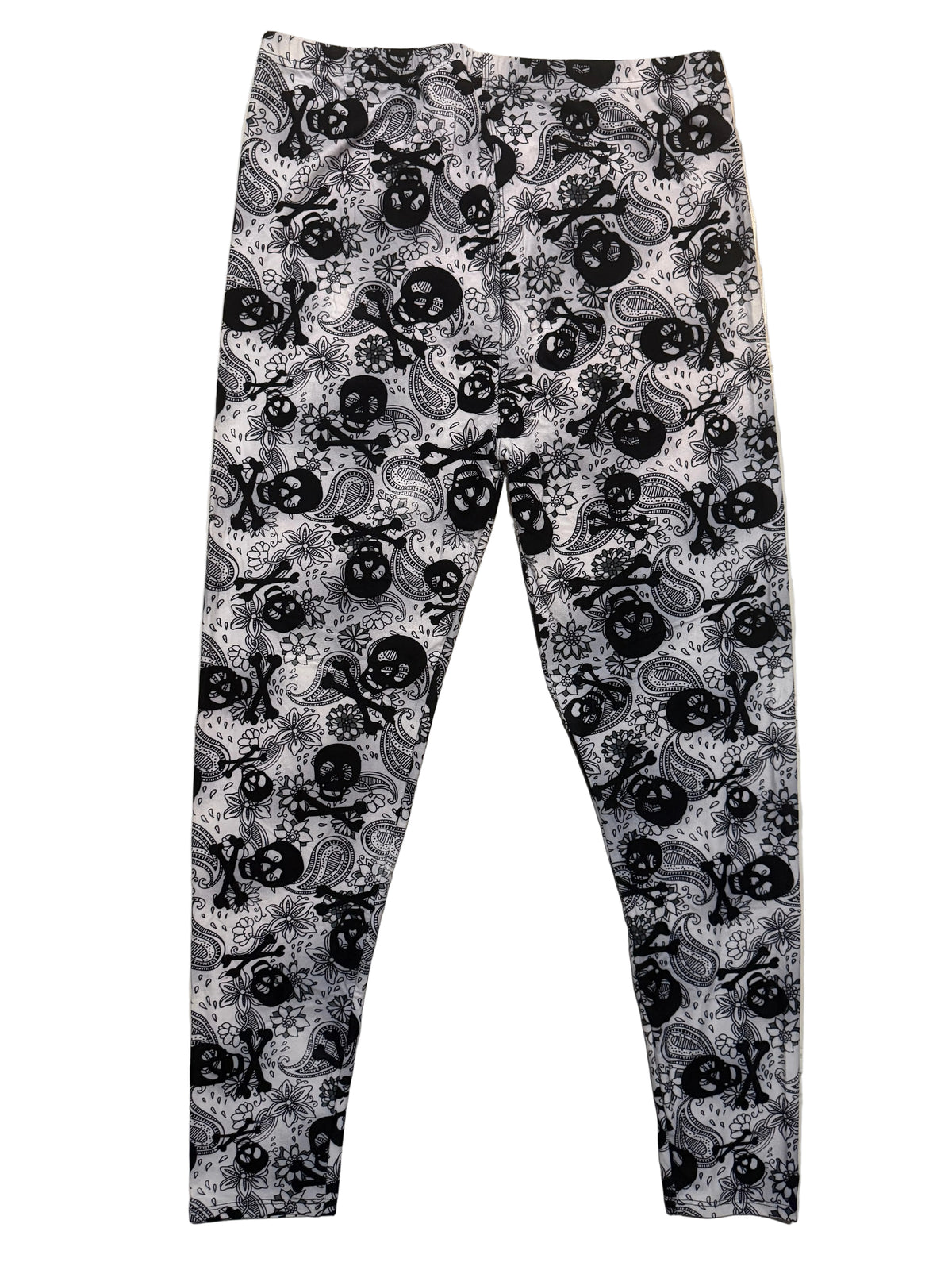 B&W Paisley Skull Crossbones Print Soft Leggings