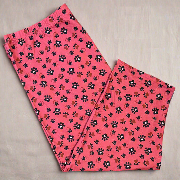 Raspberry Pink Paws & Heart Print Capri Leggings