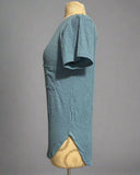 Ribbed V-Neck Dolphin Hem Pocket Top