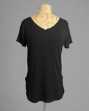 Ribbed V-Neck Dolphin Hem Pocket Top