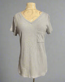 Ribbed V-Neck Dolphin Hem Pocket Top