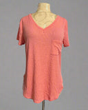 Ribbed V-Neck Dolphin Hem Pocket Top