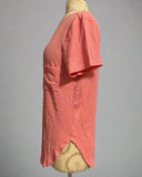 Ribbed V-Neck Dolphin Hem Pocket Top