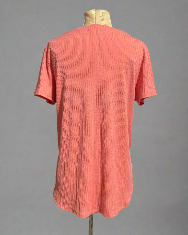 Ribbed V-Neck Dolphin Hem Pocket Top