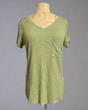 Ribbed V-Neck Dolphin Hem Pocket Top