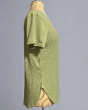 Ribbed V-Neck Dolphin Hem Pocket Top