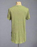 Ribbed V-Neck Dolphin Hem Pocket Top