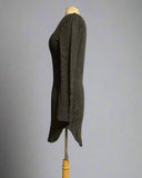 Ribbed Knit V-neck Curved Hem Bodycon Long Sleeve Dress