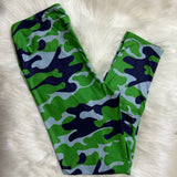 Seahawks Green & Blue Camo Print Soft Leggings