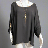 Leopard Trimmed Half Sleeve Black Top