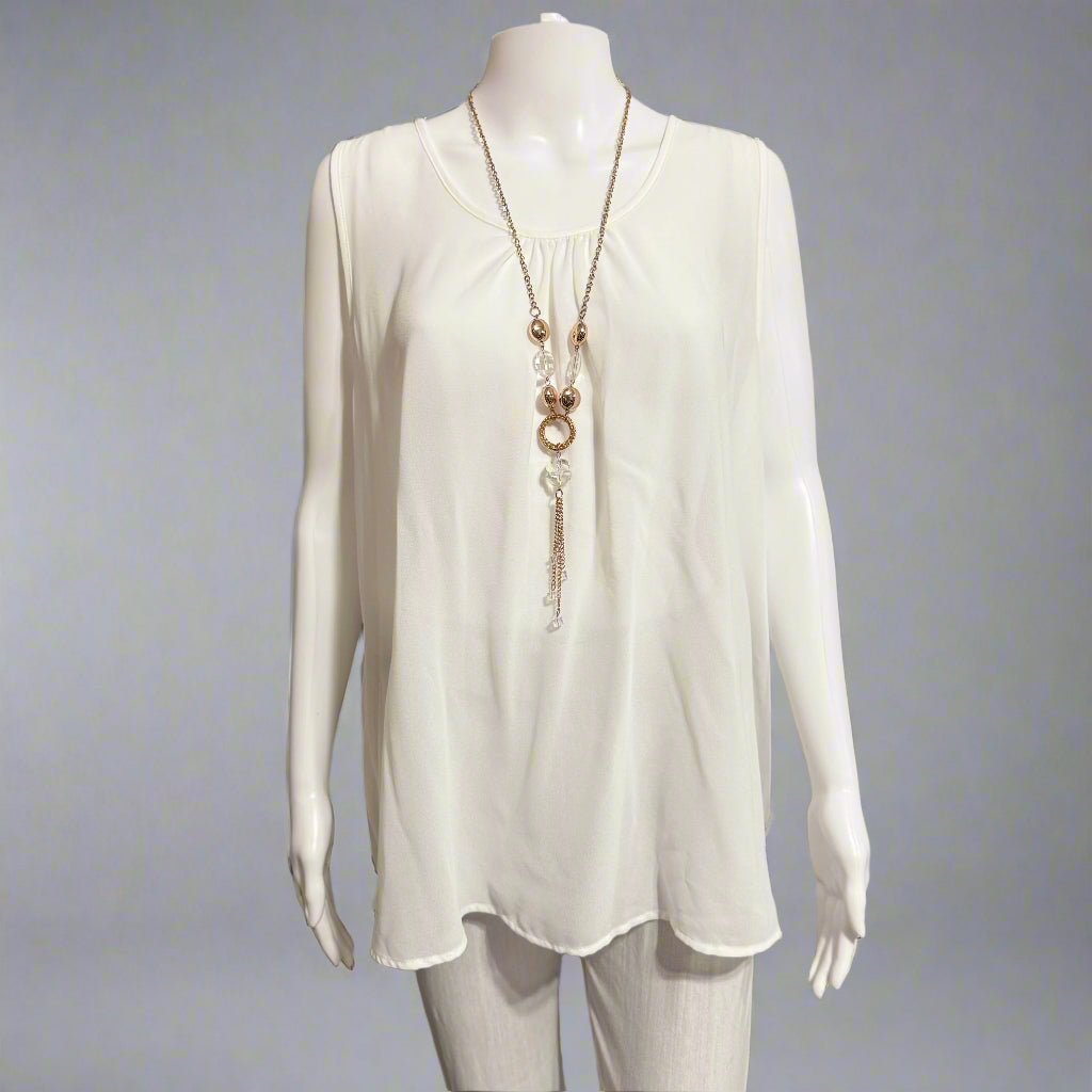 Chiffon Double Cross Back Sleeveless Top - White or Black