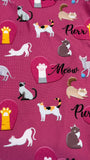 Magenta Pink Purr Meow Cat Print Leggings