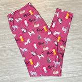 Magenta Pink Purr Meow Cat Print Leggings