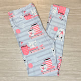 But First Coffee & Cats Print Gray & Pink Leggings