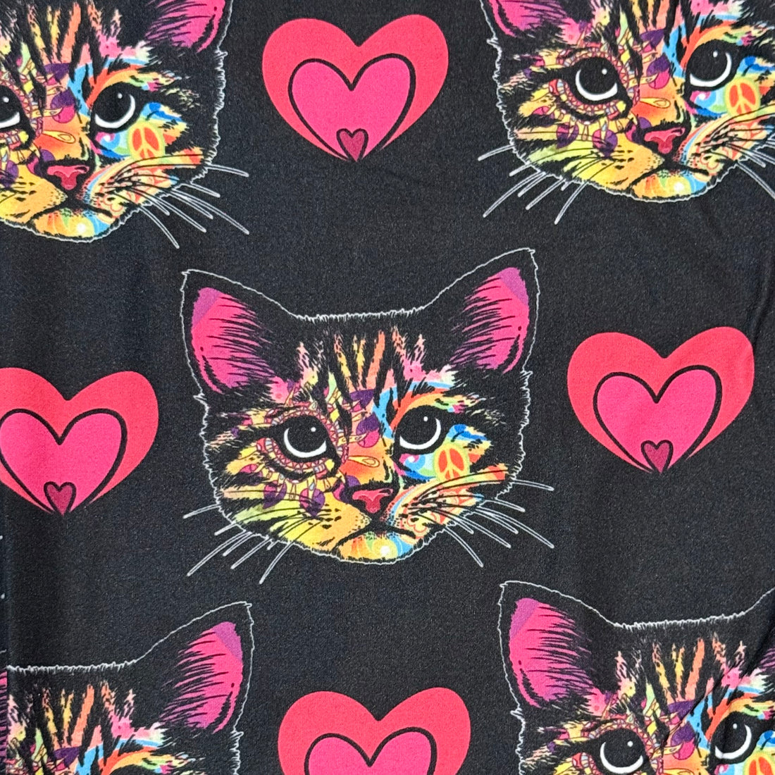Pink Hearts & Colorful Kitty Cat Print Soft Leggings