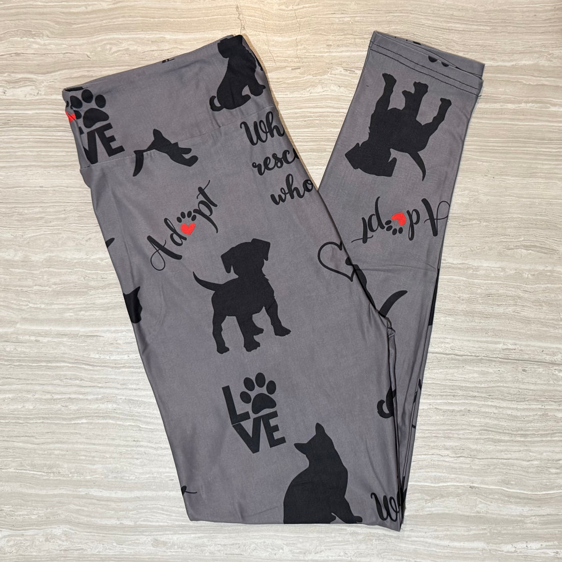 Who Rescued Who Print Gray Leggings