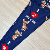 I Love My Chi Dog Print Blue Leggings
