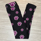 Purple Paw Print Leggings with Pocket in Waist Band - Adult & Kid Sizes