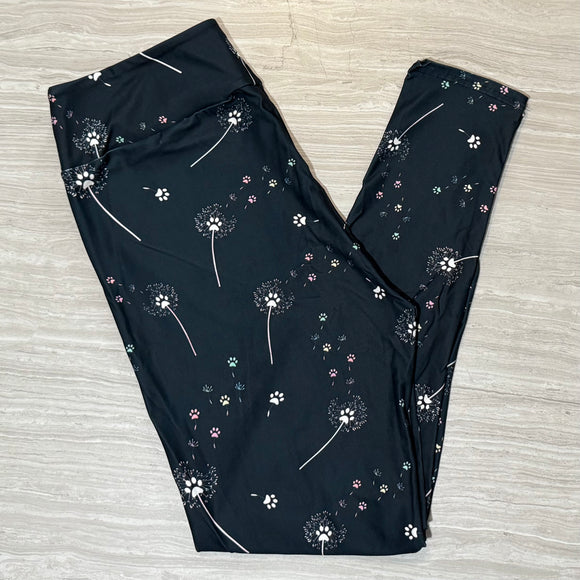 Pet Loss Dandelion Rainbow Paw Print Black Leggings